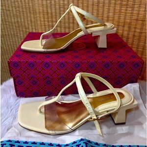 Tory Burch BLOCK T HEEL STRAPPY SANDAL Pale Yellow Size 7.5 (New in Box) $328
